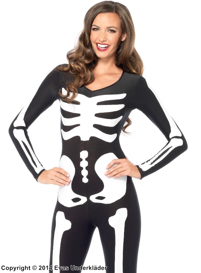 Skeleton, catsuit costume, glow-in-the-dark print